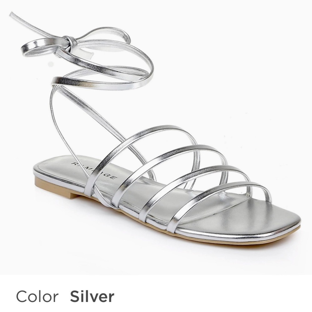 Rampage “Athena” Lace Up Silver Gladiator Flat Occasion Sandal